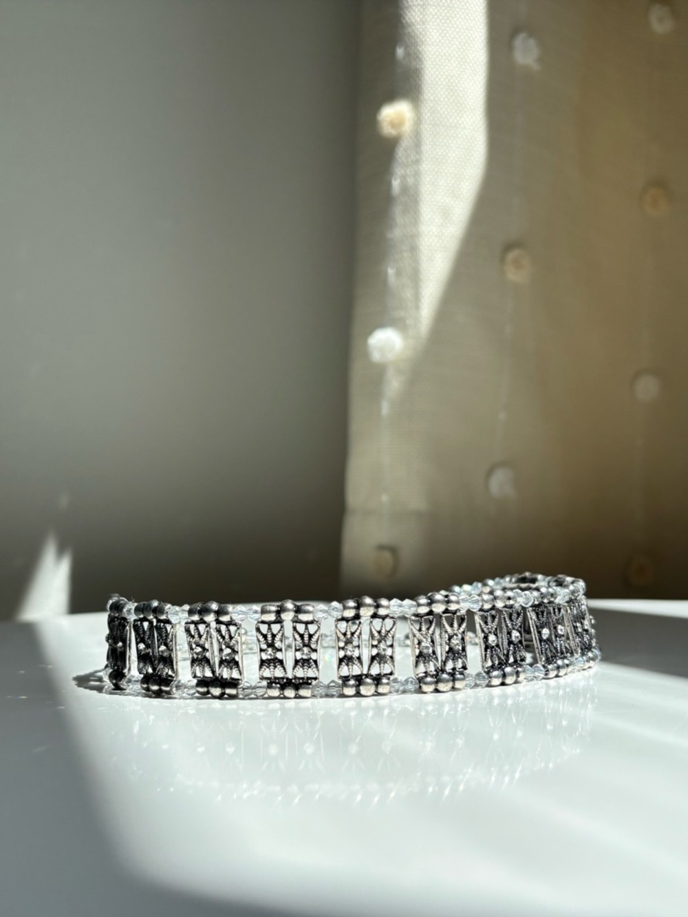 Free People NWOT Upcycled Silver Clear Rhinestone Choker